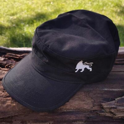 Flat cap / army cap - Lion of Judah embroidery, black