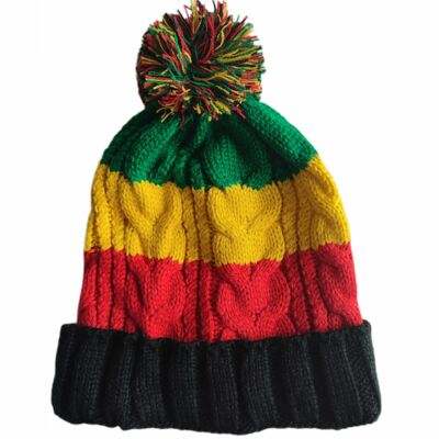 Czapka beanie z pomponem, kolorowa rasta