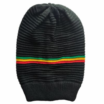 Beanie dread hat in  black color with Rasta stripe